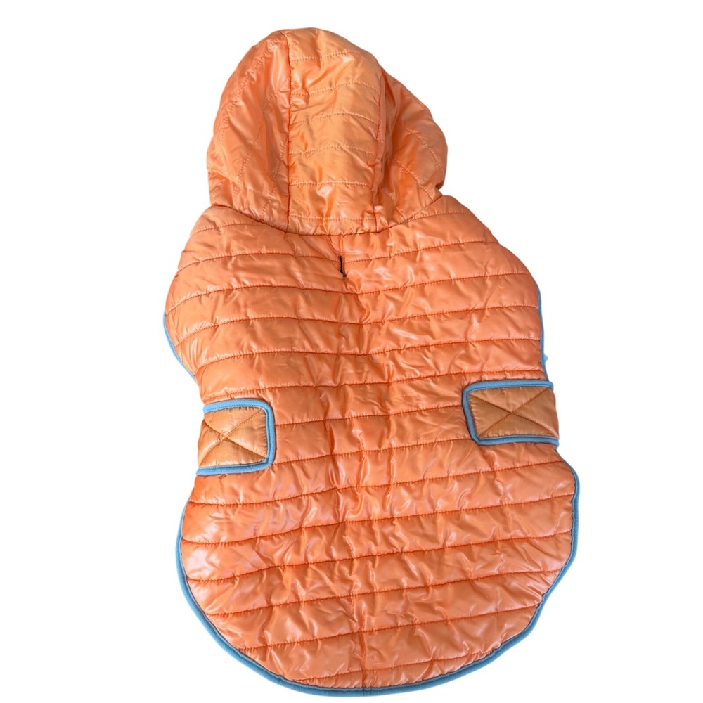 Bright Orange Quilted Puffer Dog Coat with Hood Adjustable High Vis Safety